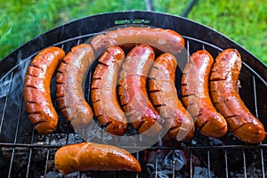 BBQ fried sausages grill