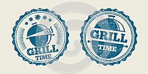 BBQ grill barbecue vintage steak menu seal stamp. Vector illustration