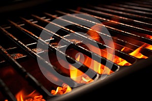 BBQ grill with burning flames. Blank space to add meat. Ai Generative