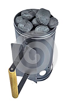 BBQ Grill Coals Flame Starter With Charcoal Briquettes Isolated