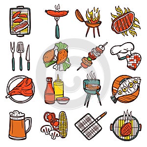 Bbq Grill Colored Icons Set