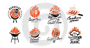 BBQ and grill emblem set. Barbecue labels, badges and design elements for restaurant menu