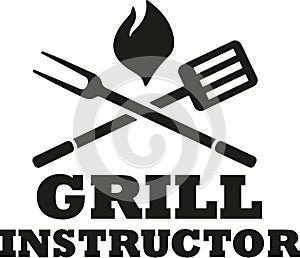 BBQ grill instructor with fork and spatula