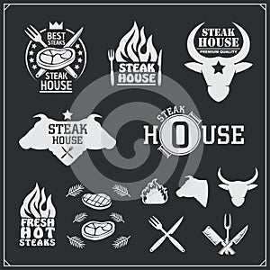 BBQ and grill labels set. Barbecue emblems, badges and design elements.