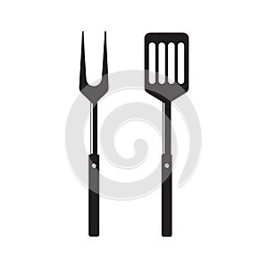 BBQ or grill tools icon. Barbecue fork with spatula.