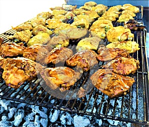 BBQ Grilled Chicken Thighs over Charcoal