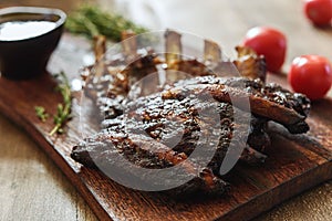 BBQ grilled pork ribs in Barbecue sauce