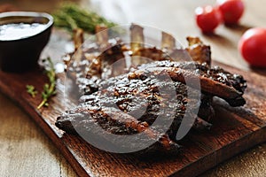 BBQ grilled pork ribs in Barbecue sauce