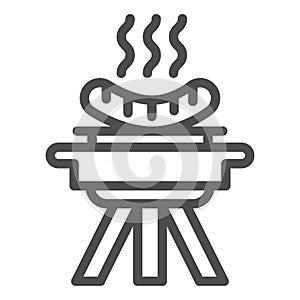 BBQ and grilled sausages line icon, picnic concept, barbecue with hot sausages sign on white background, bbq grill icon