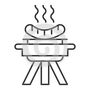 BBQ and grilled sausages thin line icon, picnic concept, barbecue with hot sausages sign on white background, bbq grill