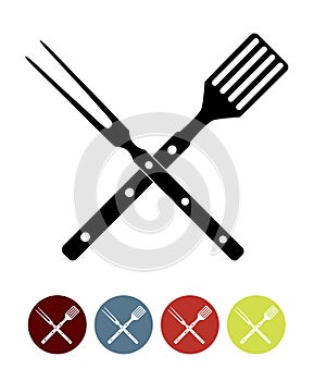 BBQ Icon with Grill Tools. Vector Illustration