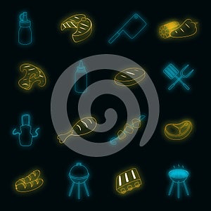 BBQ icons set vector neon