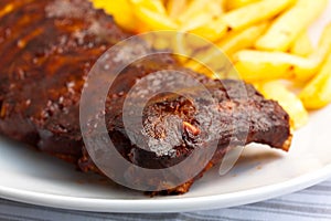 BBQ marinated spareribs and fries