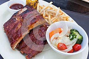 BBQ marinated spareribs and fries