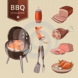 BBQ meat vector elements for vintage Barbecue poster
