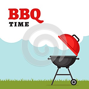 Bbq party background with grill and fire. Barbecue poster. Flat photo