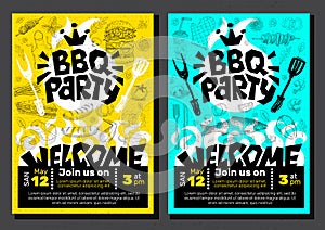 BBQ party Food poster. Barbecue template menu invitation flyer d