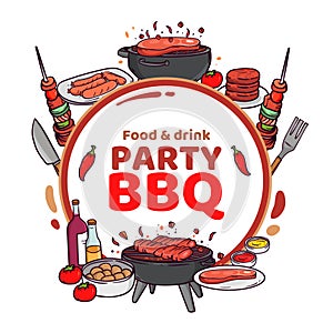 BBQ party frame in hand drawn design