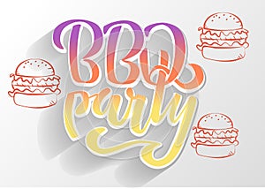 BBQ party hand lettering logo vector design template. Gradient Barbecue text typographic label isolated on white background with