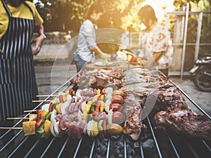 BBQ Party happy summer family dinner at home outdoor vintage sty