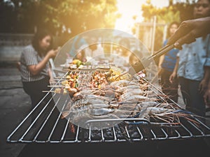 BBQ Party happy summer family dinner at home outdoor vintage sty
