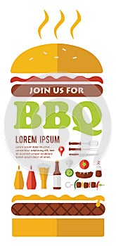 BBQ party invitation. designed as a hamburger