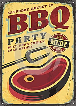 BBQ party vintage metal sign template