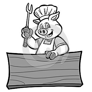 BBQ Pig with Sign Illustration