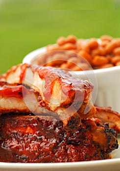 BBQ Ribs with beans and dipping sauce