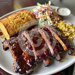 BBQ Ribs with Cornbread and Coleslaw