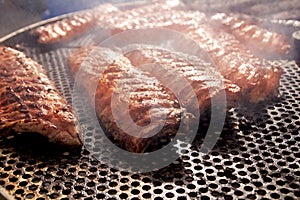 BBQ ribs grilled meat smoke fog barbecue