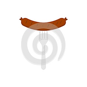 BBQ sausage vector illustration Logo Icon sausage on barbecue fork. Grilled sausage on fork icon. Hot sausage on fork isolated