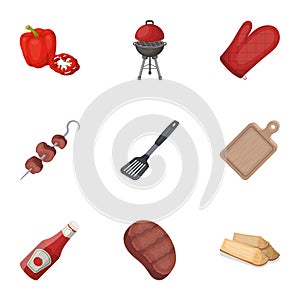 BBQ set collection icons in cartoon style vector