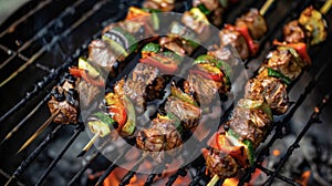 BBQ skewers loaded with savory meat and tender veggies sizzling over a fire
