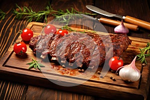 bbq spareribs on a rustic wooden board