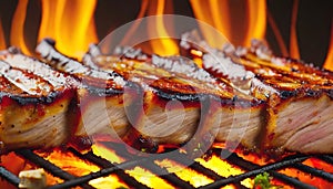 BBQ Temptation: Extreme Close-Up of Succulent Spare Ribs Grilling