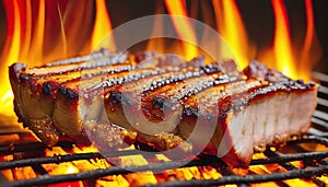 BBQ Temptation: Extreme Close-Up of Succulent Spare Ribs Grilling