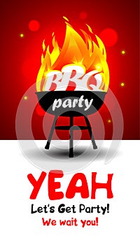 BBQ time. Barbecue party logo, party invitation template.