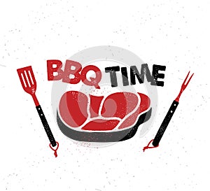 BBQ Time. Hand drawn typography poster.Vector Typography.