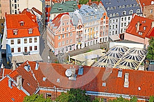 BBuilding in old town near St. Peter Petrikirche Church, Riga, Latvia photo