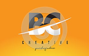 BC B C Letter Modern Logo Design with Yellow Background and Swoosh.