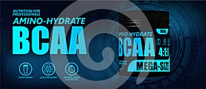 BCAA container with hi-tech background