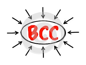 BCC Blind Carbon Copy - allows the sender of a message to conceal the person entered in the Bcc field from the other recipients,