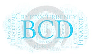 BCD or Bitcoin Diamond cryptocurrency coin word cloud.