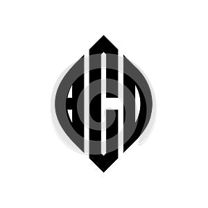 BCD circle letter logo design with circle and ellipse shape. BCD ellipse letters with typographic style. The three initials form a