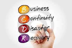 BCDR Business Continuity Disaster Recovery - minimize the effects of outages and disruptions on business operations, acronym text