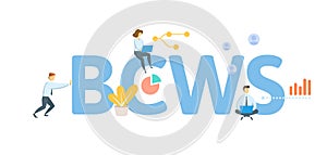 BCWS, Budgeted Cost of Work Scheduled. Concept with keyword, people and icons. Flat vector illustration. Isolated on