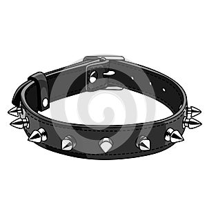 BDSM Choker dog collar, black leather spikes cosplay or roleplay vector illustration