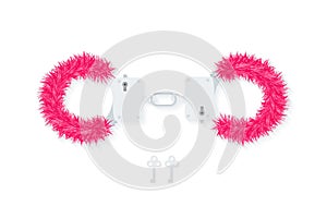 BDSM fluffy handcuffs, bondage element to immobilize partner.