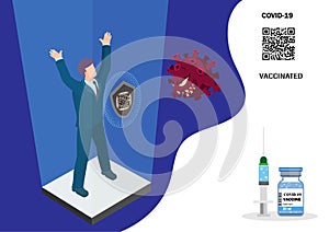 Be able to travel abroad for business. It is like an island protected by QR Code electronic health history. vector illustration